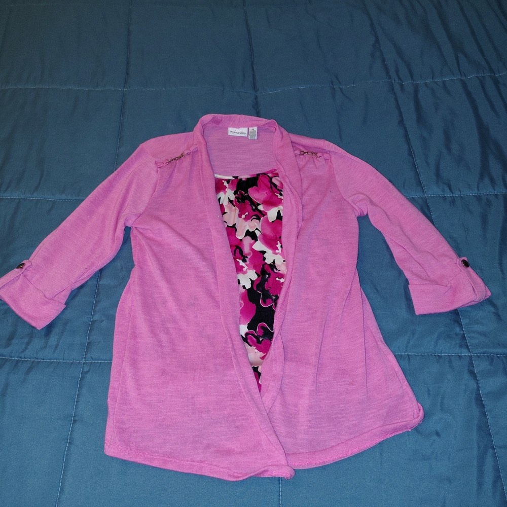 Kim Rogers Pink Open-Front Cardigan with Floral Lining